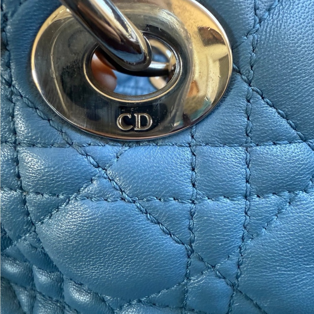 Authentic Dior Quilted Lambskin Leather shoulder /Tote bag -Blue w/COA - Picture 10 of 11